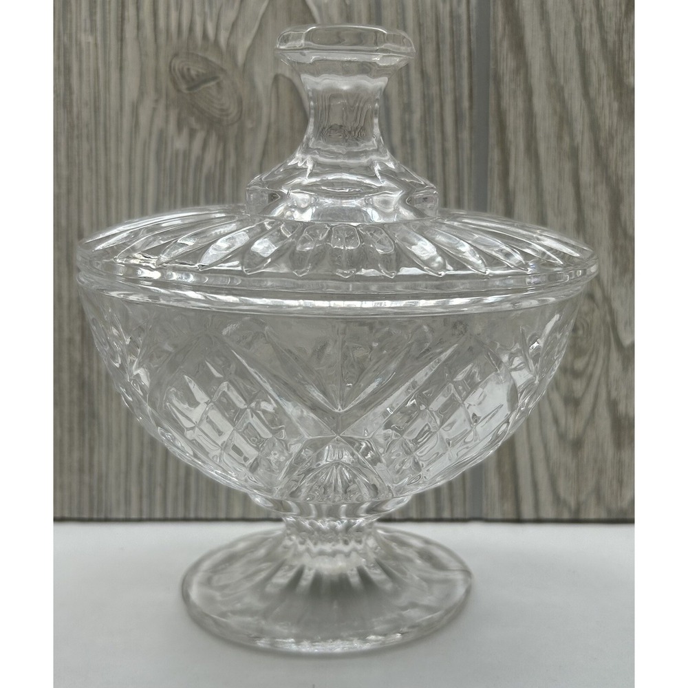 Shannon Crystal Pedestal Candy Dish W/Lid Ireland Irish Oval 5.5" X 4"